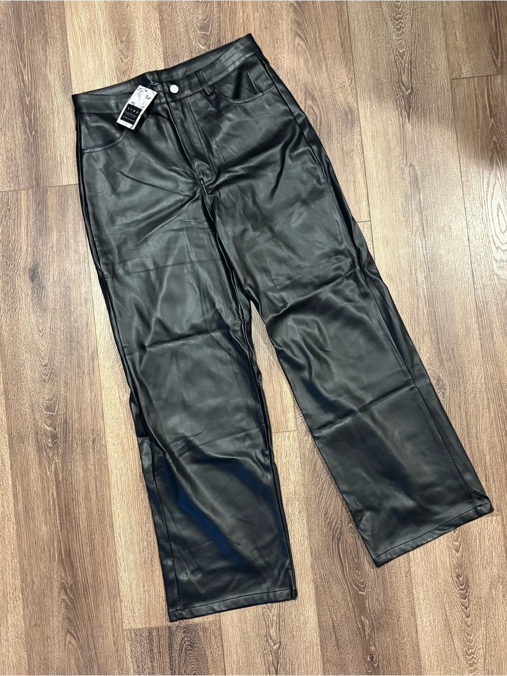 NWT Double Zero Black Wide Leg Faux Leather Pants Large